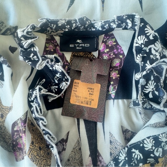 ETRO Gimmie Patchwork Boho Long Sleeve Wool & Silk Shift High-Low Mini Dress NEW - Picture 13 of 15